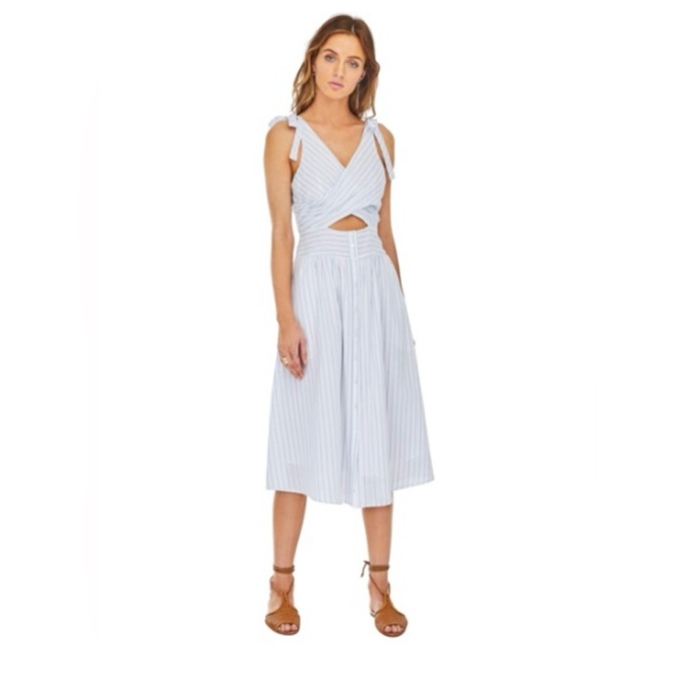 NWT Astr The Label Nadine Dress White Sleeveless Blue Striped Summer Cutout Sz S